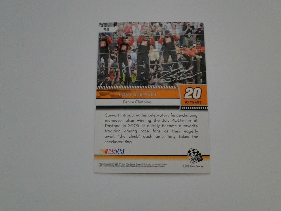 2009 Press Pass Tony Stewart Ten Years Card #93 - Image 2 of 2