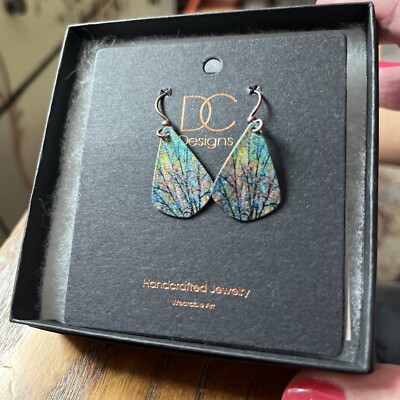 DC Designs Abstract Trees on Giclee Wearable Art Earrings Aqua Teardrop  Jewelry
