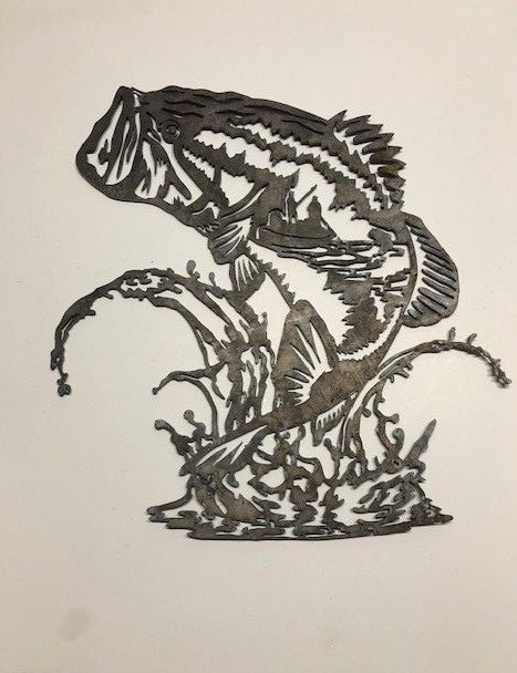 metal wall art- bass fish jumping out of water | eBay