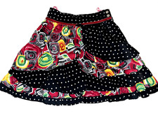 Pampolina Girls Black Skirt Red Floral White Polka Dots Velvet Trim Ruffles SZ 9