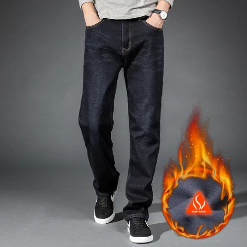 Hombre Invierno Grueso Térmico Jeans Forrado de Vellón Denim Pantalones Algodón Cálidos Pantalones - Imagen 14 de 17