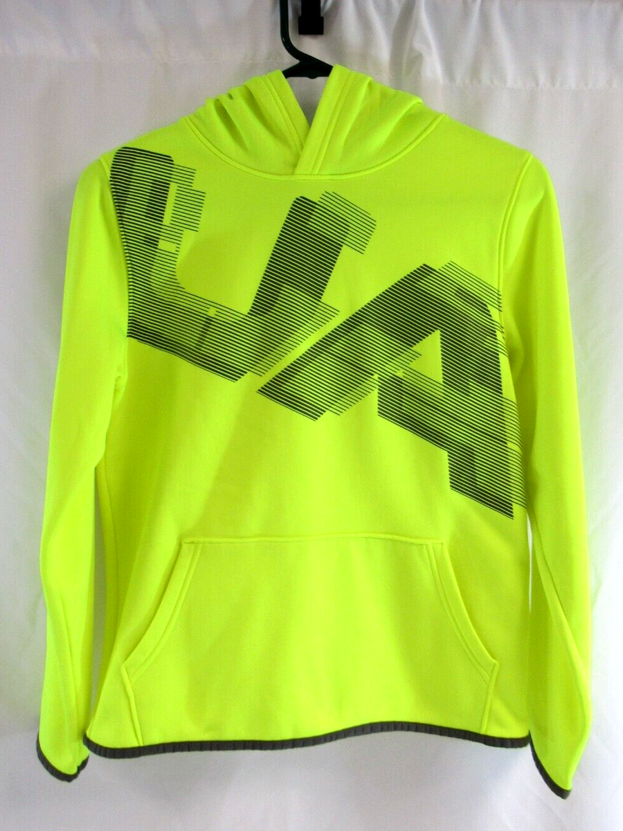 Under Armour Youth Neon Yellow Loose Fit Cold Gear Hoodie w/ Large Logo  Size XL