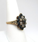 10K Yellow Gold Blue Sapphire & Diamond Cluster Cocktail Ring SIze 8.5 [R331] — photo 3