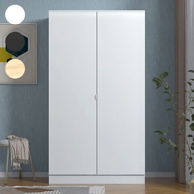 Modern Large Wooden 2 Door Wardrobe with Hanging Rails Bedroom Storage Furniture