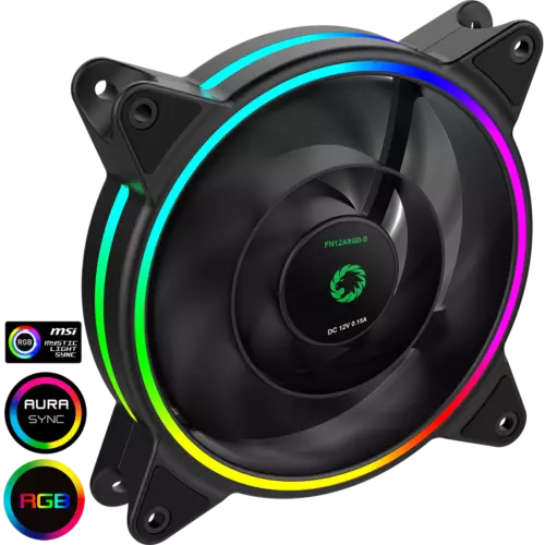 GameMax Razor 12cm Rainbow ARGB PC Fan 3-Pin M&F Aura Header 3-Pin / 4-Pin Power