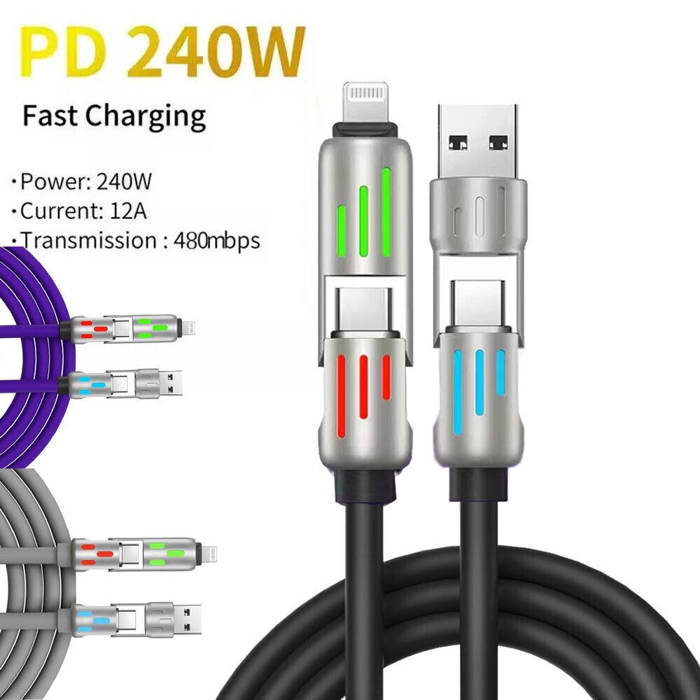 4-in-1 Multi USB Charging Cable with USB A,Type C,2M/1M 240W Charging&Data Sync