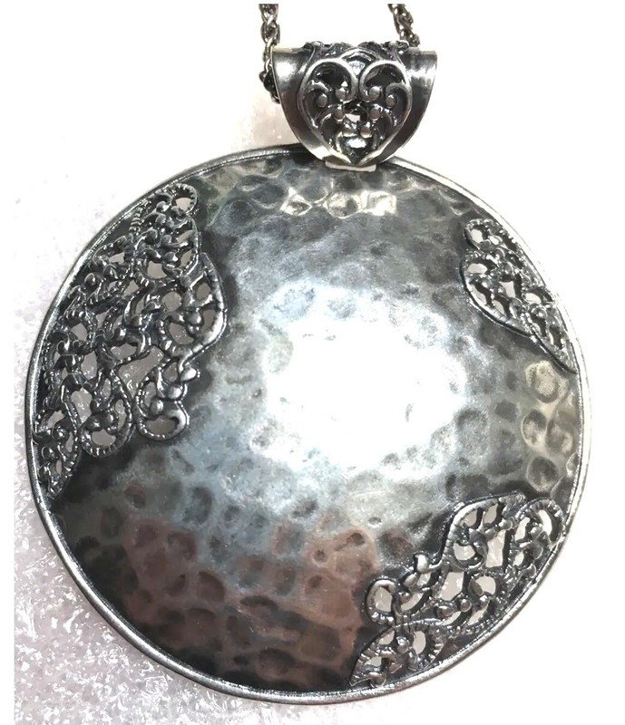 NWOT Or Paz Sterling Silver 925 Large Round  Pendant 36" Chain Made Israel PZ/a
