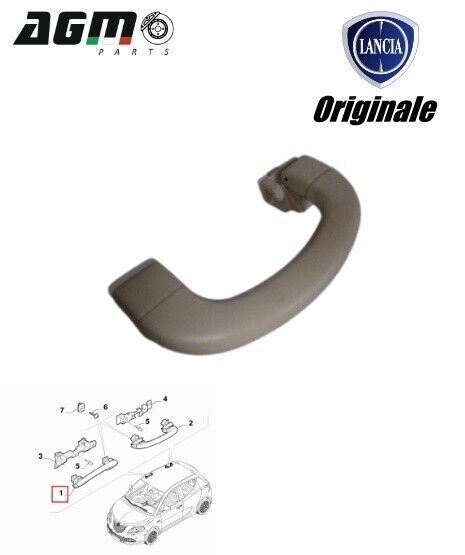 Maniglia Di Appiglio Interna Anteriore Destra Originale Per Lancia Musa 2004-2012, Colore Grigio
