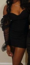 Black Cocktail Dress Mini with Sheer Long Sleeves, Strapless 