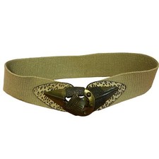 Vintage Omega Women Stretch Leather Cheetah Print Spearhead Buckle Cinch Belt M