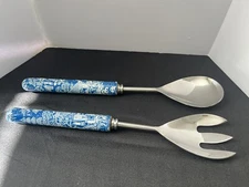 BLUE White 2 PIECE SALAD SERVING SET, (FLATWARE) IMPORTED