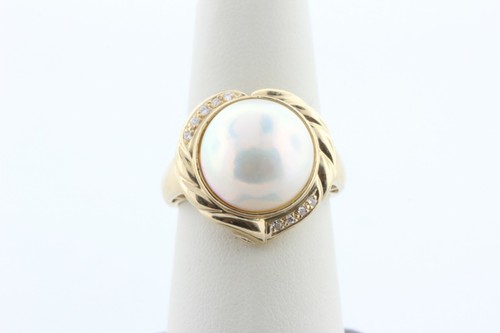 14K Yellow Gold 14MM Mabe Pearl & 0.08 TCW Diamond Accented Ring - Size 8 - 第 4/8 張圖片