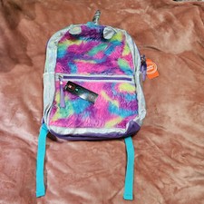 New Girls Tie Dye Fuzzy Unicorn w/ Horn Ears Full Size Backpack School Bag NWT