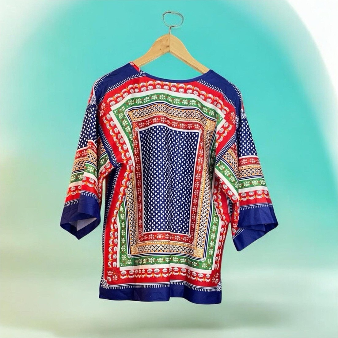 Top Notch Boho Patterned Collared Shirt 1970s Sho… - image 1