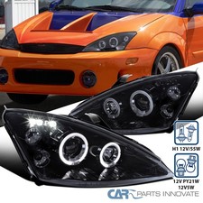 Fits 00-04 Ford Focus Led Halo Glossy Black Smoke Projector Headlampsled Lights