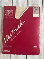Vintage Sears Nice Touch Moderate Control Top Pantyhose Size Q Ivory