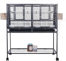 Bird Cage with Rolling Stand Wrought Iron Parrot Flight Cage for Cockatiels