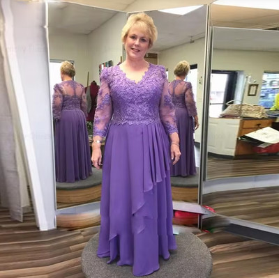 Charming Purple Chiffon Customized Mother Of The Bride Dresses A Line Lace Dress
