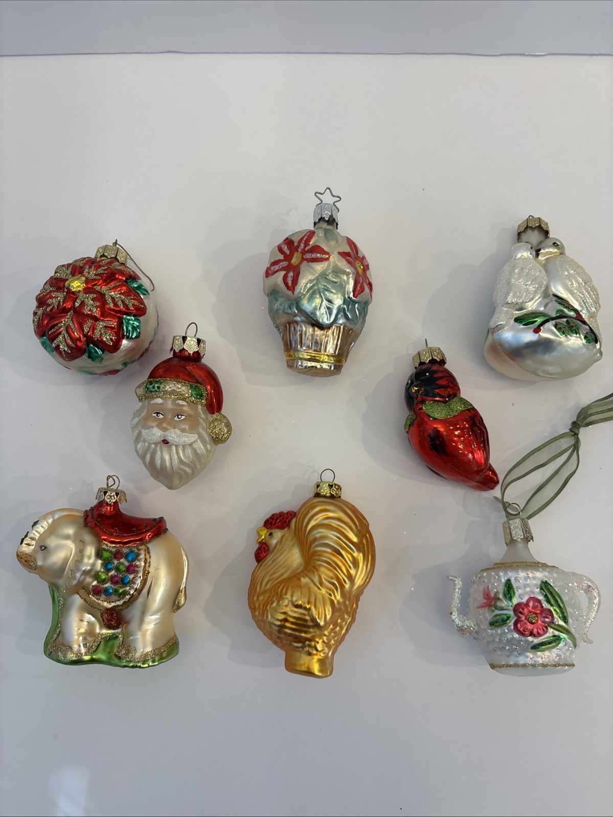 Lot of 8 Vintage Assorted Blown Glass Christmas Ornaments