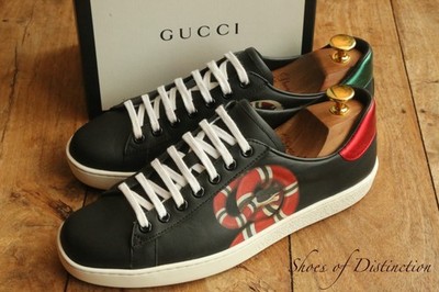 Gucci Ace Kingsnake Schwarz Leder Turnschuhe Sneaker Herren UK 6 US 7 EU 40
