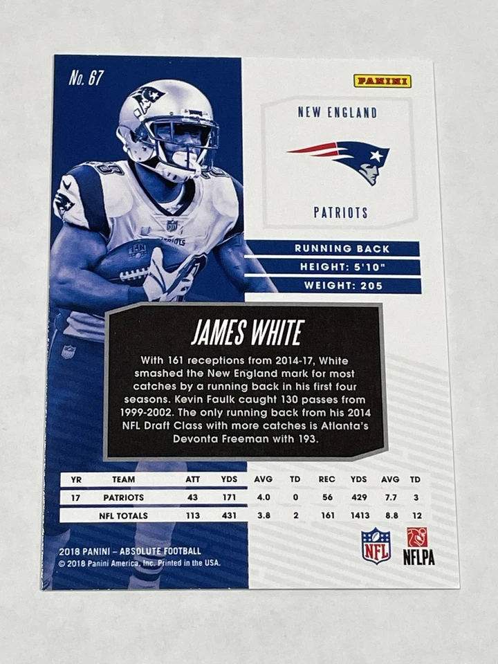 2018 Absolute Football Blue Spectrum #67 - James White - New England Patriots - Image 2 of 2