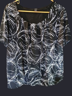 Alfani 1X Black Gray White Geometric Pattern Circles Elastic Waste Short Sleeve