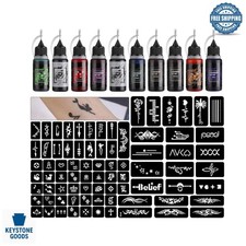 Temporary Tattoo Kit with 10 Ink Colors  84 Stencils