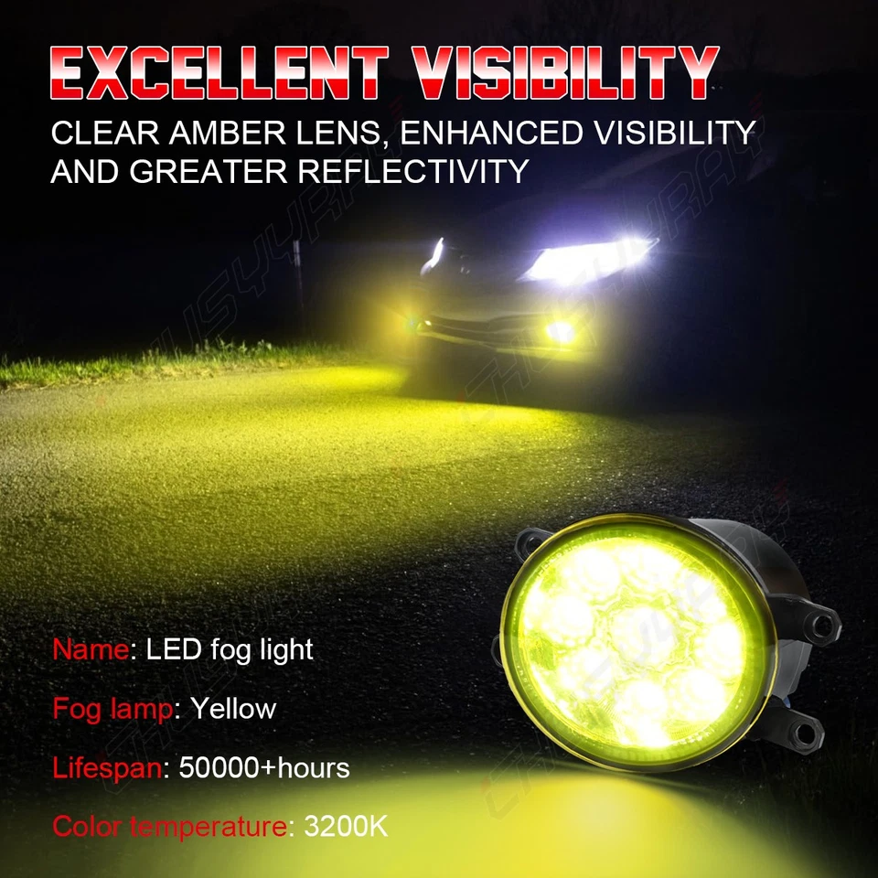 Par de luces antiniebla LED parachoques luces de conducción bombilla para TOYOTA SIENNA 2011-2020 3000K Foto 3 de 4