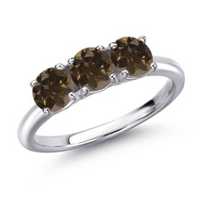 925 Sterling Silver Smoky Quartz Engagement Ring For Women  1.50 Cttw  5MM 