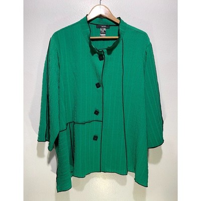 Ali Miles button up shirt art to wear lagenlook green casual festive women 3X