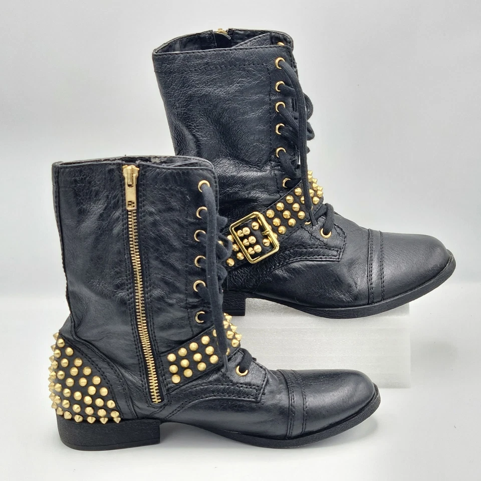 Botas de Combate STEVE MADDEN Cuero Negro TERNN Motocicleta Grunge Motociclista 6.5 Foto 4 de 4