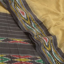 Sanskriti Vintage Saree Beige Odisha Hand Woven Ikat Pure Cotton Sari Fabric