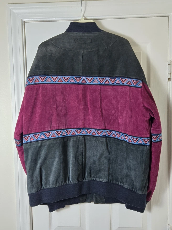 Scully Aztec Suede Jacket Mens 2XL Black Burgundy Southwest Western Bomber - Image 3 of 3