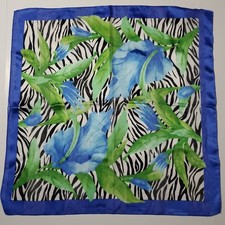 Vintage Italian Symphony Scarf SILKY BLUE FLORAL Neck Hair Purse Bow 20" SQUARE