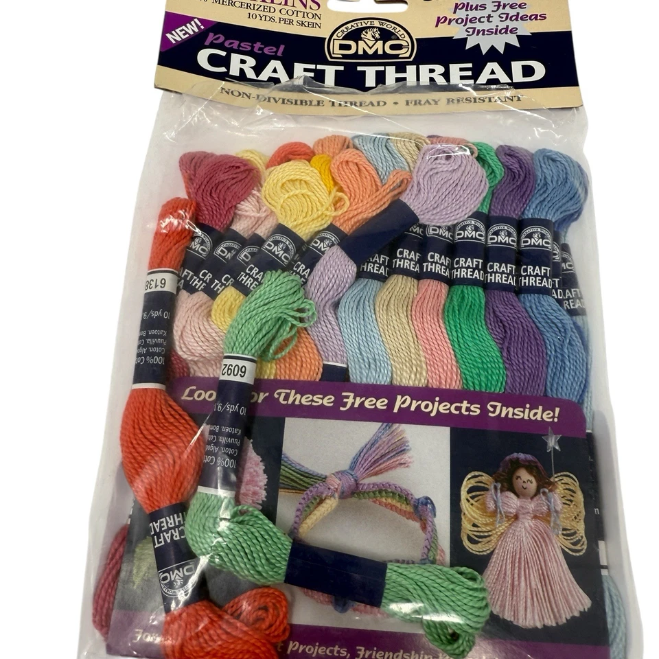 DMC Craft Thread 30 Skeins Floss Cotton Pastel Unused Skeins in Open Bag - Image 2 of 4