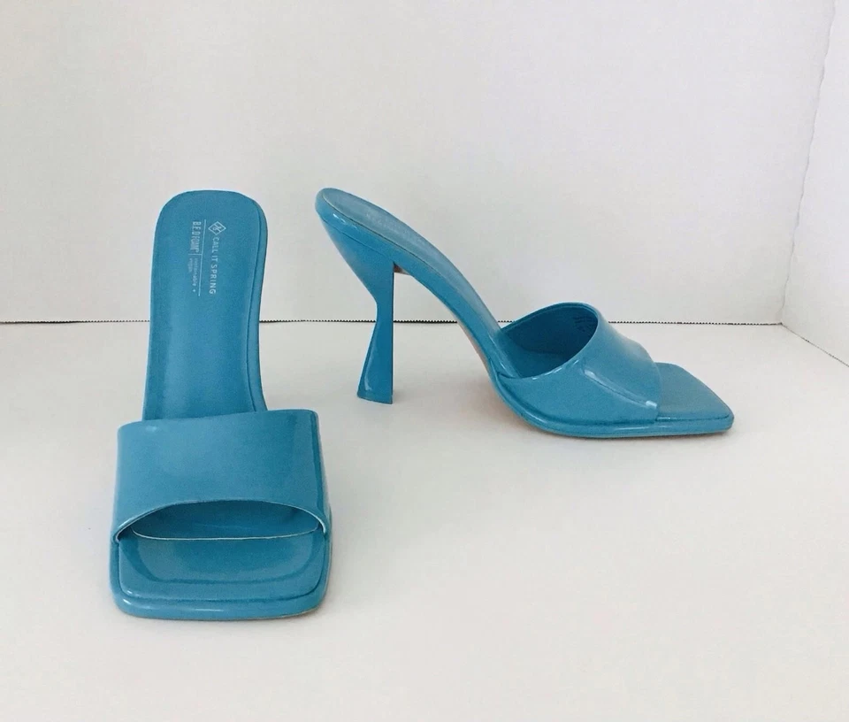 Call It Spring Women’s Turquoise Blue Vegan Leather High Heel Slides Size 9 - Image 2 of 4