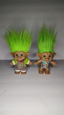 Vintage 90's Ace Novelty Treasure Troll Dolls Lot of 2 Green Hair With Outfits