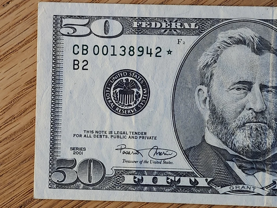 2001 $50 "STAR NOTE" NEW YORK DISTRICT CB00138942* - Image 3 of 4