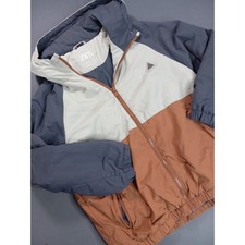 Zara Kids Colorblock Hooded Windbreaker Jacket Navy Grey Orange Size 11-12