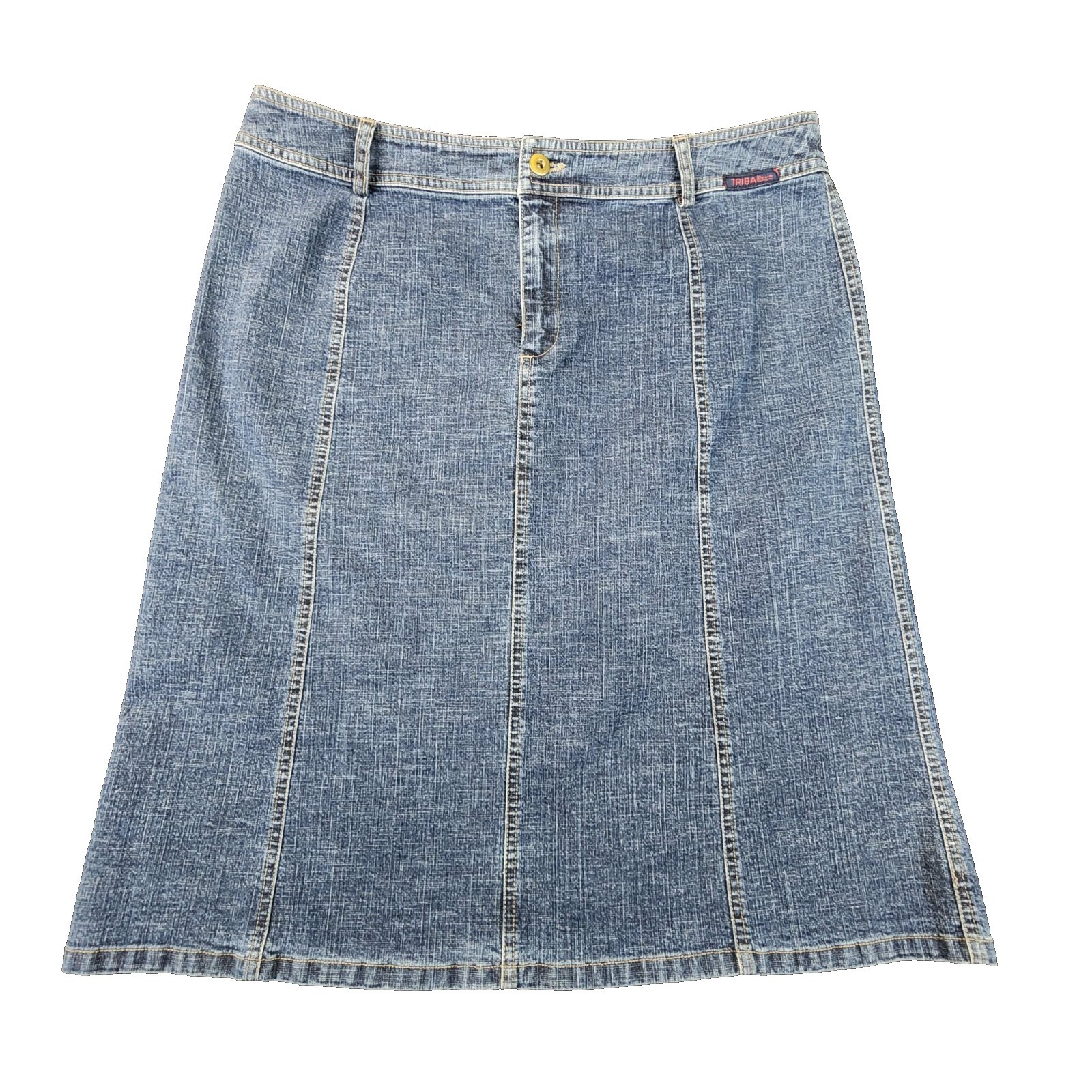 Tribal Denim A-Line Midi Skirt Blue Womens Size 14 Stretch Paneled Jean Skirt