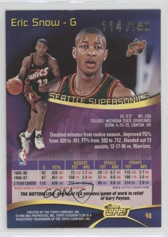 Topps Stadium Club 1997-98 único en su clase/150 Eric Snow #98 Foto 2 de 2