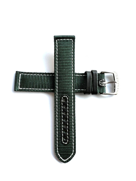 Bracelet de montre - Boucle argentée - Cuir véritable - 20 mm - Vert - NOS