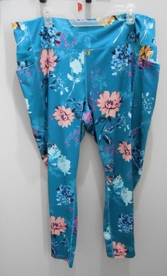 Tek Gear Workout Gear Women's Teal Blue Floral Print Gym Pants-Size 3X
