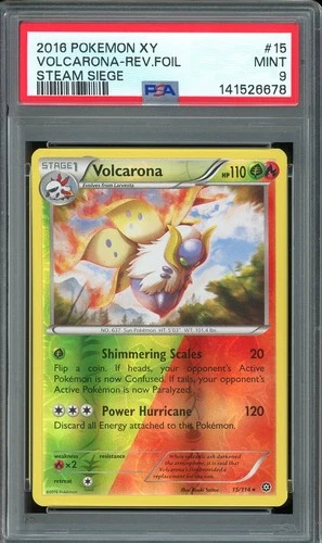 PSA 9 MINT - Volcarona #15 Reverse Foil XY Steam Siege Rare Dual Energy