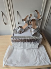 Matching Silver Shoes 8E And Clutch Bag In Shimmering Soft Silver Material