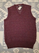 Vintage 80s 90s Birdseye Pattern Wool Knit Sweater Vest Sz XL Made In Italy