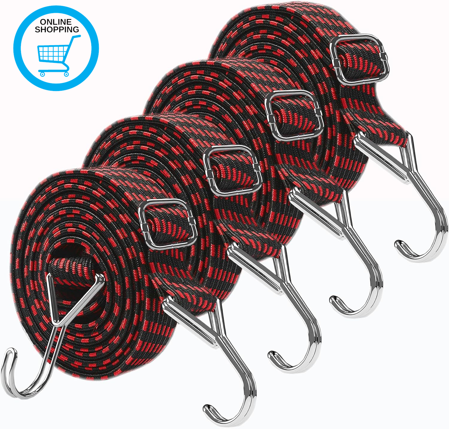 Bungee Cords with Hooks Adjustable - Elastic Heavy Duty Straps Rope 4 Pack 2M Fl