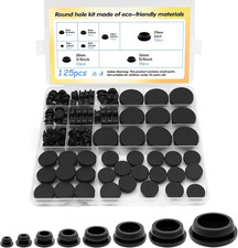 125Pcs Black Rubber Hole Plugs Assorted Sizes Silicone Round Plug Grommet