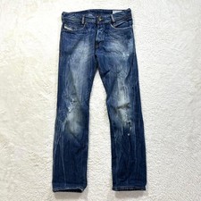 Diesel W28 L32 Blue Damaged Denim Pants Straight Wrinkle Effect