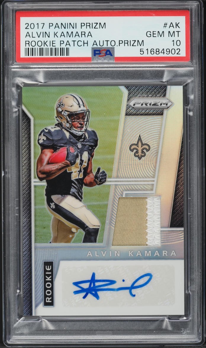 2017 Panini Prizm Alvin Kamara ROOKIE PATCH AUTO 76/99 #AK PSA 10 GEM MINT POP 5